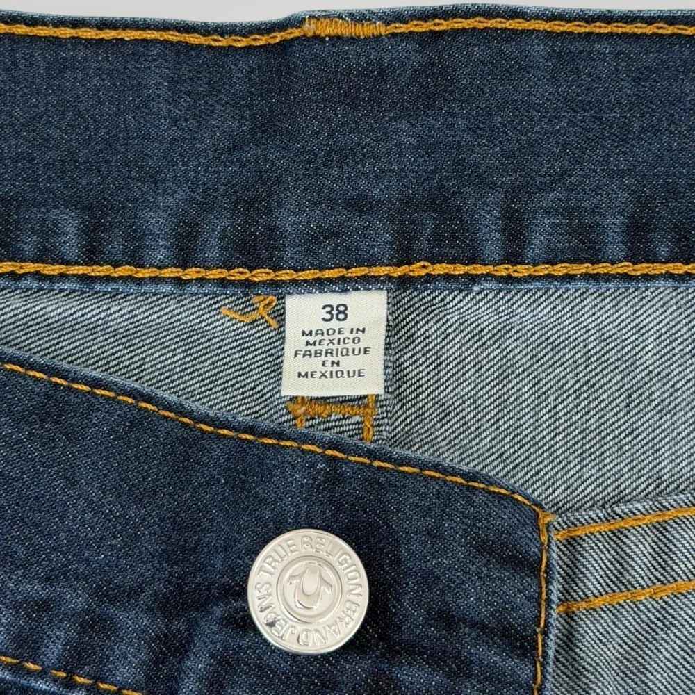 True Religion Denim Shorts Mens 38 Blue Bermuda Distressed Raw Hem Dark Wash